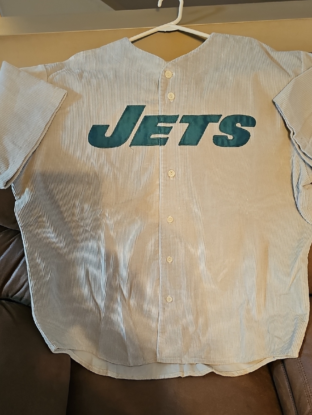 Majestic Cream Corduroy Button Shirt with Dark Green Logo
